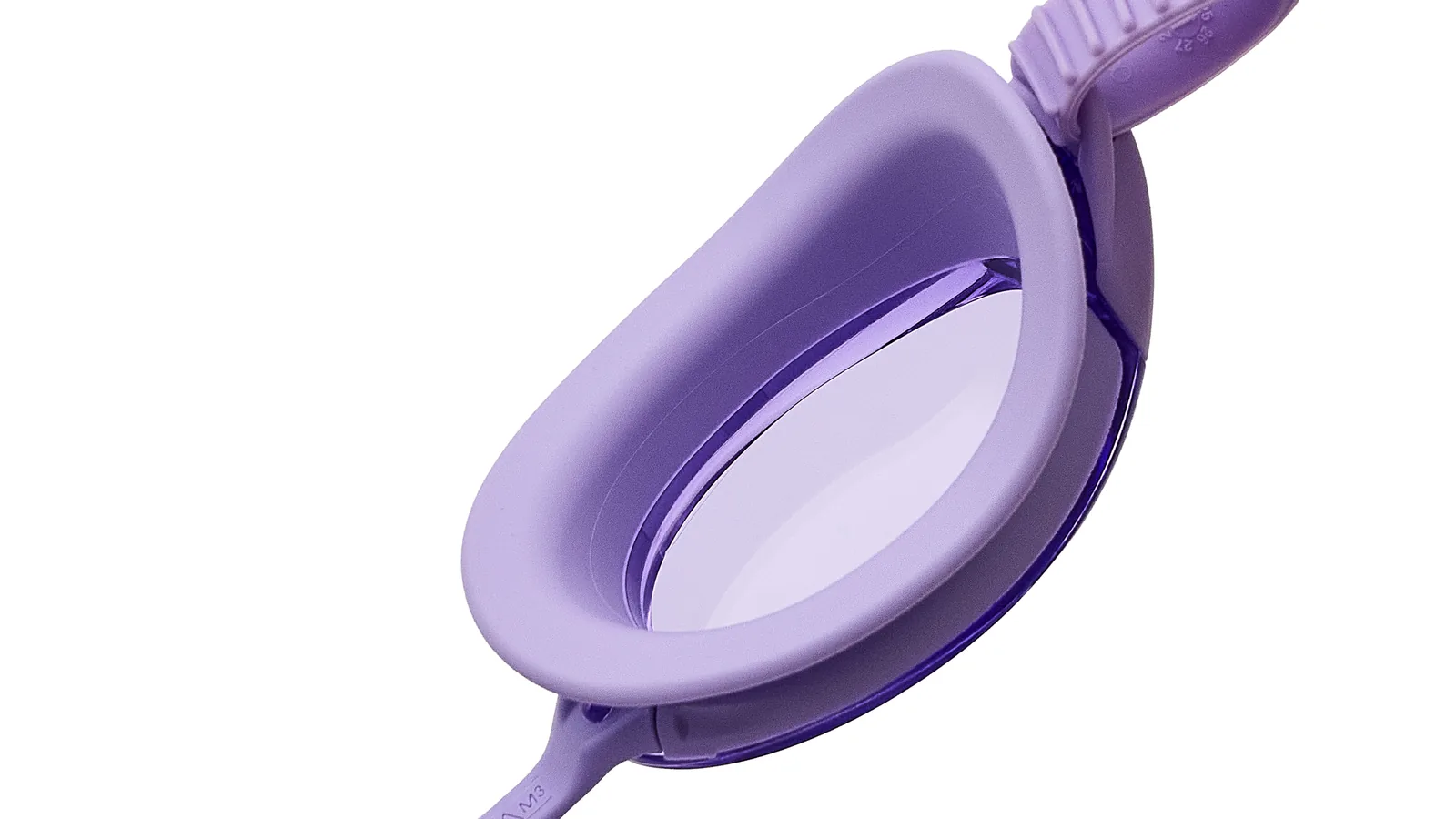 Inner-lens view of the Eyeline Oracle swim goggle showing the TPE gasket sealing surface and the eye-pressure-reduction rings around it
